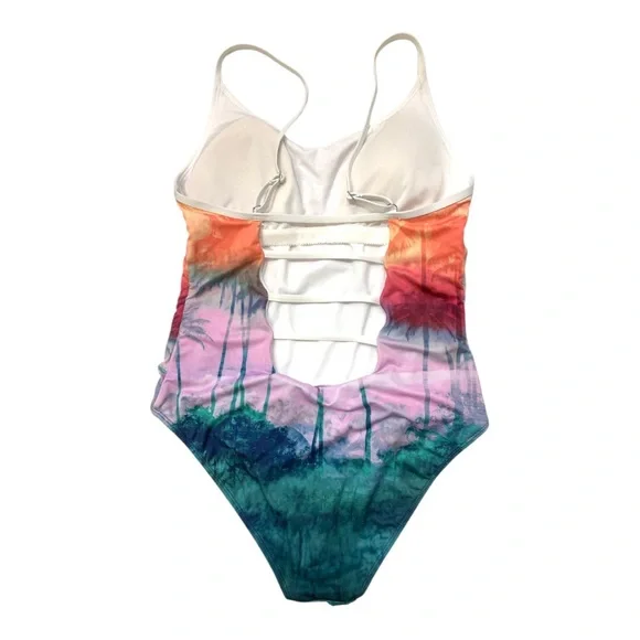 Hurley Sunset Ombre Palm Tree Print One Piece Swimsuit. - Picture 2 of 10